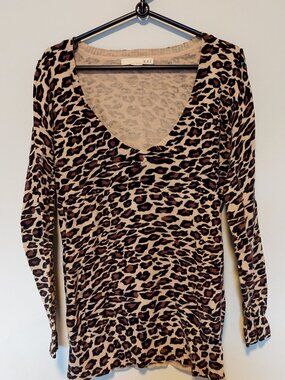 XXI Leopard Print V-Neck Cotton Sweater (Size S)